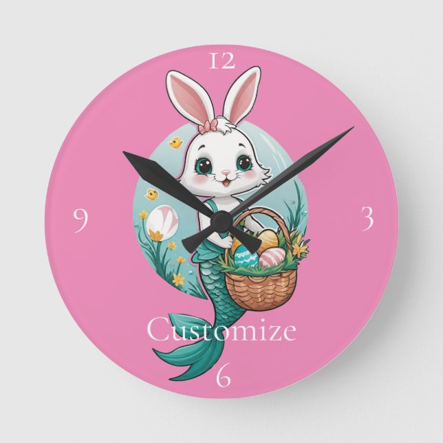 Easter Bunny Mermaid Thunder_Cove Round Clock (Front)