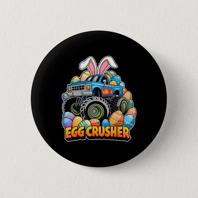 Easter Bunny Monster Truck Egg Crusher Funny Easte 2 Inch Round Button (Front)