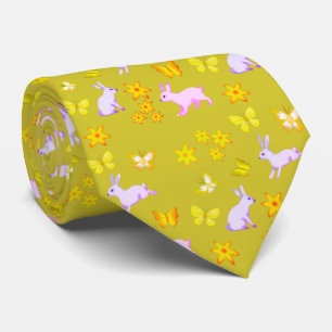Easter Bunny Necktie with Yellow Butterflies