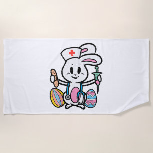 Easter Bunny Nurse Stethoscope Cute Rabbit Scrub Beach Towel