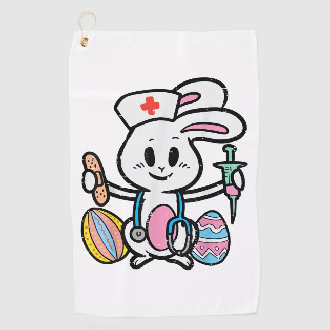 Easter Bunny Nurse Stethoscope Cute Rabbit Scrub Golf Towel (Front)