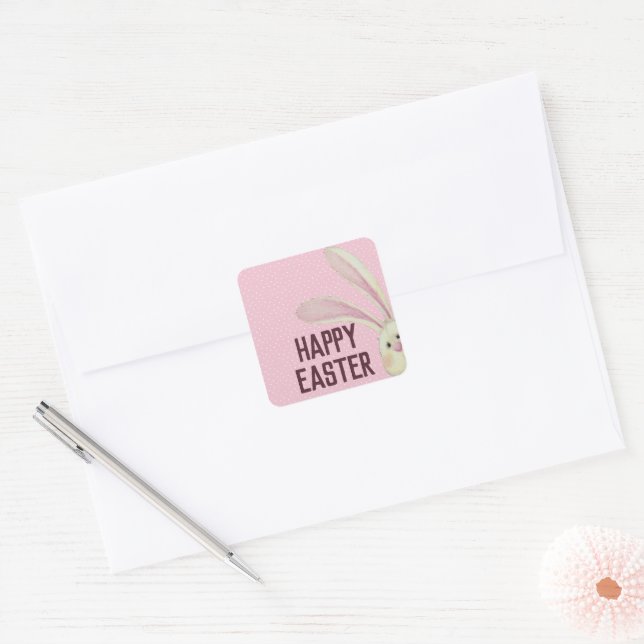 Easter Bunny on Polka Dots Square Sticker (Envelope)