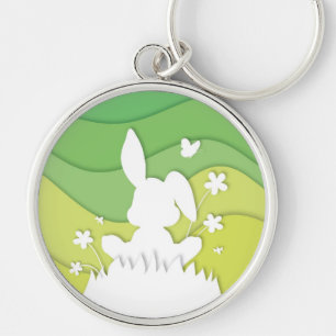 Easter bunny paper cut green nature spring keychain