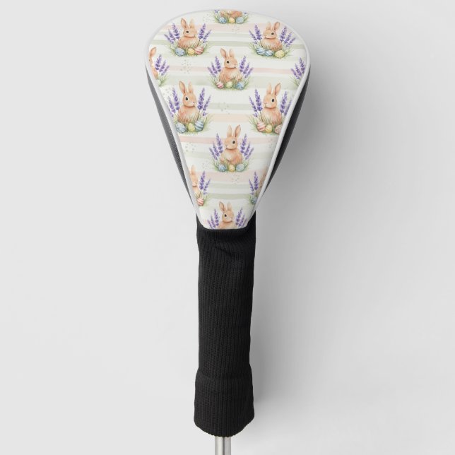 Easter Bunny Pastel Egg Stripe Pattern Golf Head Cover (Front)