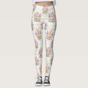 Easter Bunny Pastel Egg Stripe Pattern Leggings