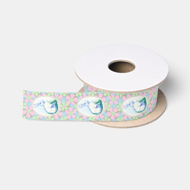 Easter Bunny Pastel on Spring Floral Pattern Satin Ribbon (Spool)