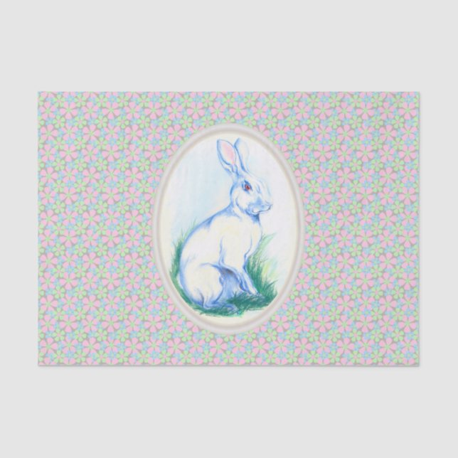 Easter Bunny Pastel on Spring Floral Pattern Tissue Paper (Front)