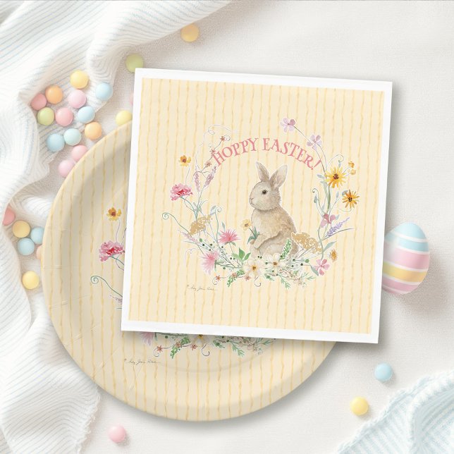Easter Bunny Pastel Wildflowers w Yellow Ribbons Napkin (Creator Uploaded)