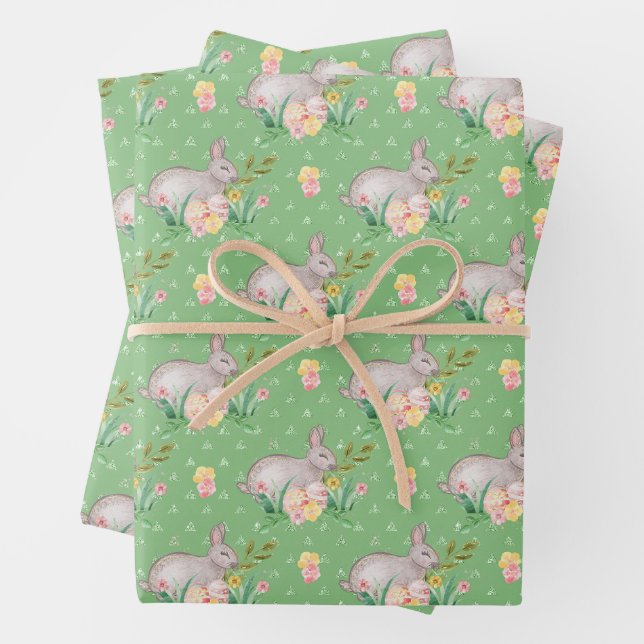 Easter Bunny Pattern Wrapping Paper Sheet (In situ)