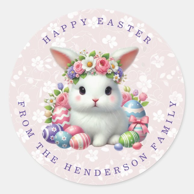 Easter Bunny Personalized Name Round Stickers (Front)