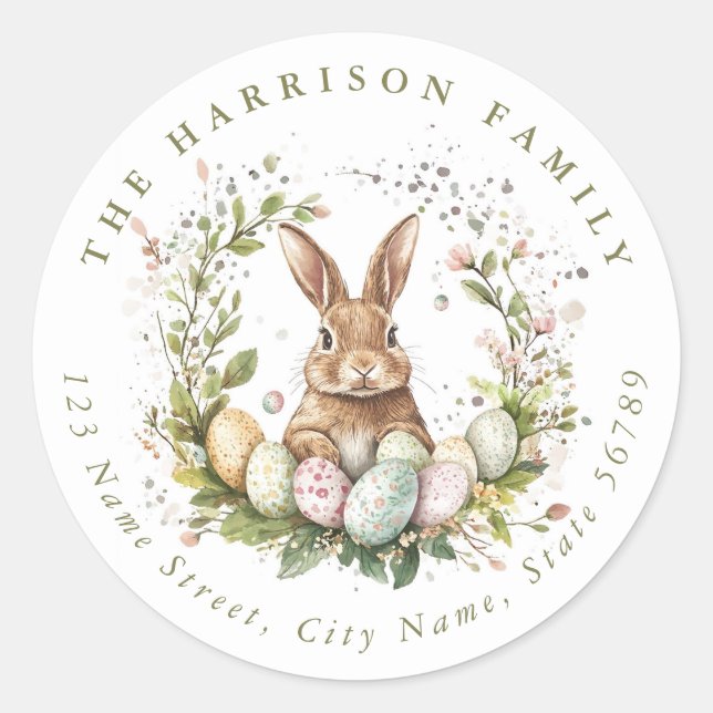 Easter Bunny Personalized Name Round Stickers (Front)