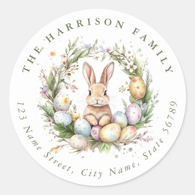 Easter Bunny Personalized Name Round Stickers (Front)