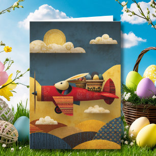 Easter Bunny Pilot Flies Airplane Custom Aviation  Card