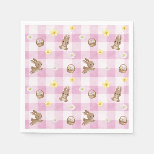 Easter Bunny Pink Gingham Napkin (Front)
