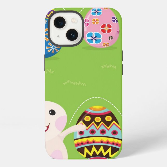 Easter bunny playful with painted eggs iPhone case (Back)