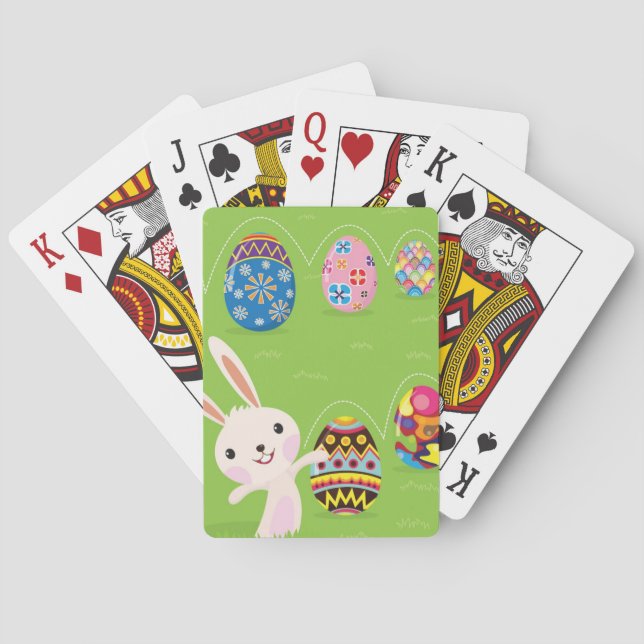 Easter bunny playful with painted eggs playing cards (Back)