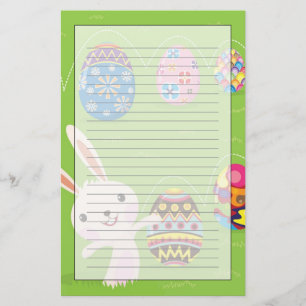 Easter bunny playful with painted eggs stationery