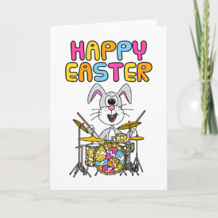 Easter Bunny Playing Drums Drummer Kids Funny Card