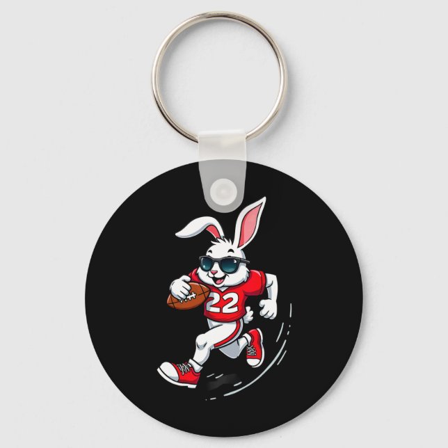 Easter Bunny Playing Footll  Keychain (Front)