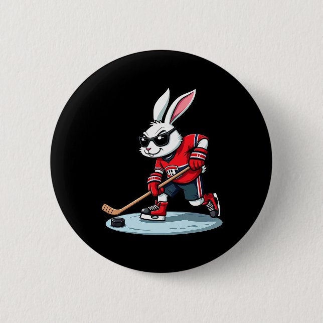 Easter Bunny Playing Hockey  2 Inch Round Button (Front)