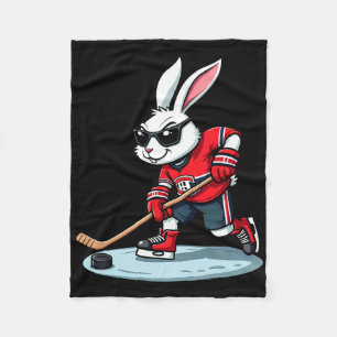 Easter Bunny Playing Hockey Fleece Blanket