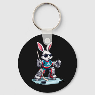 Easter Bunny Playing Hockey Halloween Keychain