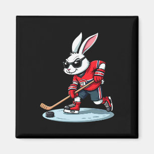 Easter Bunny Playing Hockey Magnet
