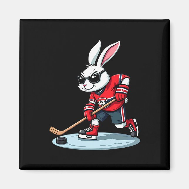 Easter Bunny Playing Hockey  Magnet (Front)