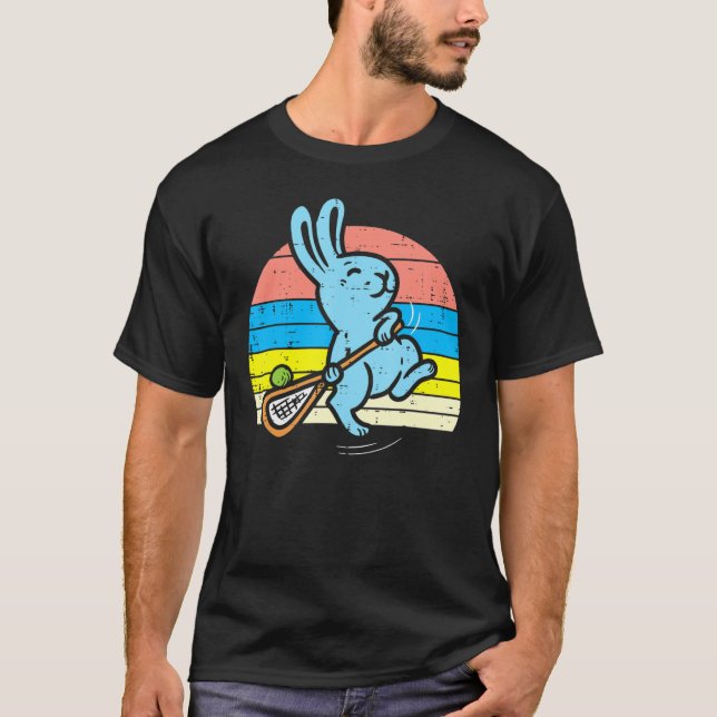Easter Bunny Playing Lacrosse Retro Lax Sport Men  T-Shirt (Front)