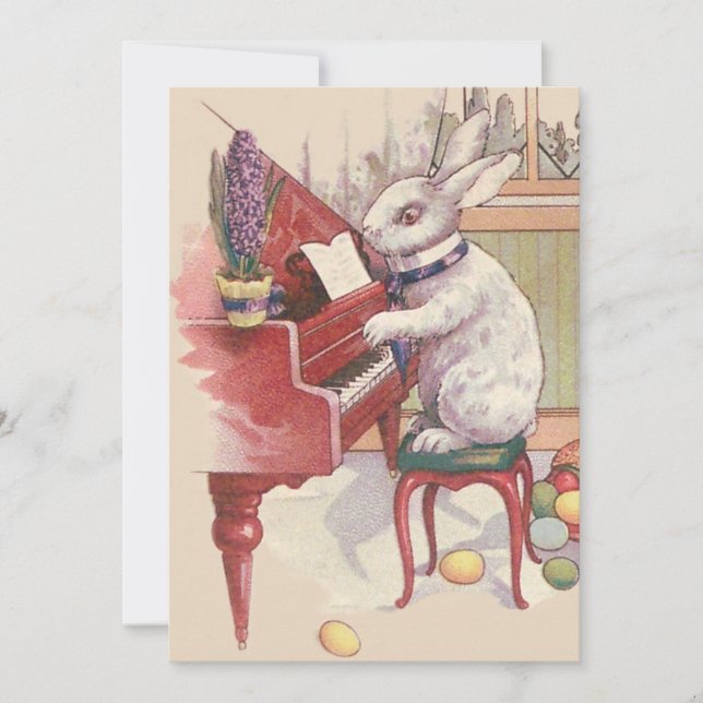 Easter Bunny Playing Piano Hyacinth Invitation (Front)