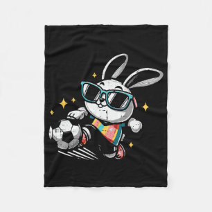 Easter Bunny Playing Soccer Cute Footll Boys Kids Fleece Blanket