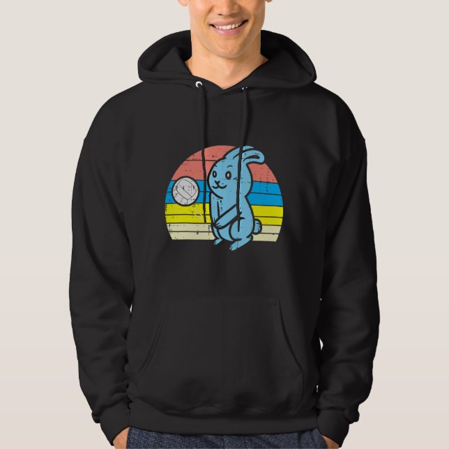 Easter Bunny Playing Volleyball Retro Sports Men W Hoodie (Front)
