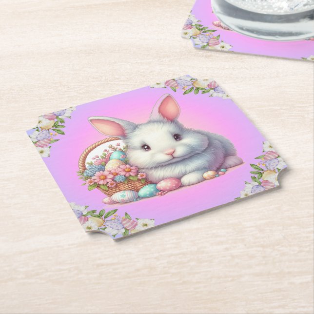 Easter Bunny Pretty Pastel Paper Coaster (Angled)
