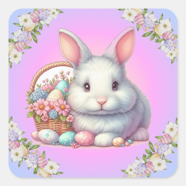 Easter Bunny Pretty Pastel Square Sticker (Front)