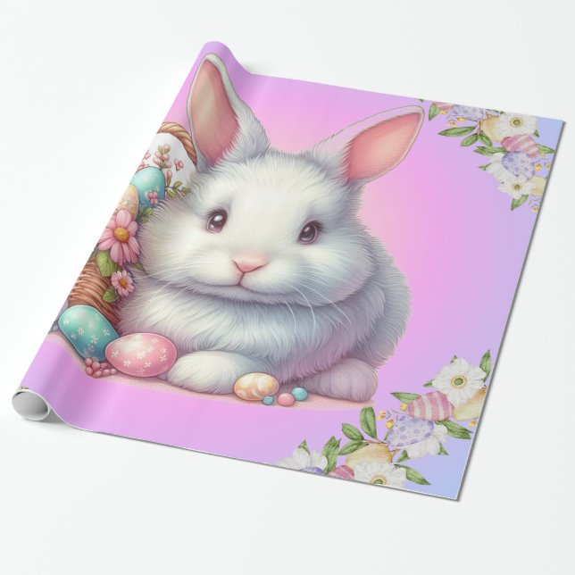 Easter Bunny Pretty Pastel Wrapping Paper (Unrolled)