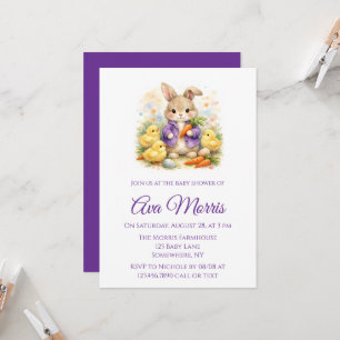 Easter Bunny Purple Jacket Baby Shower Invitation