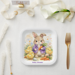 Easter Bunny Purple Jacket Baby Shower Paper Plate