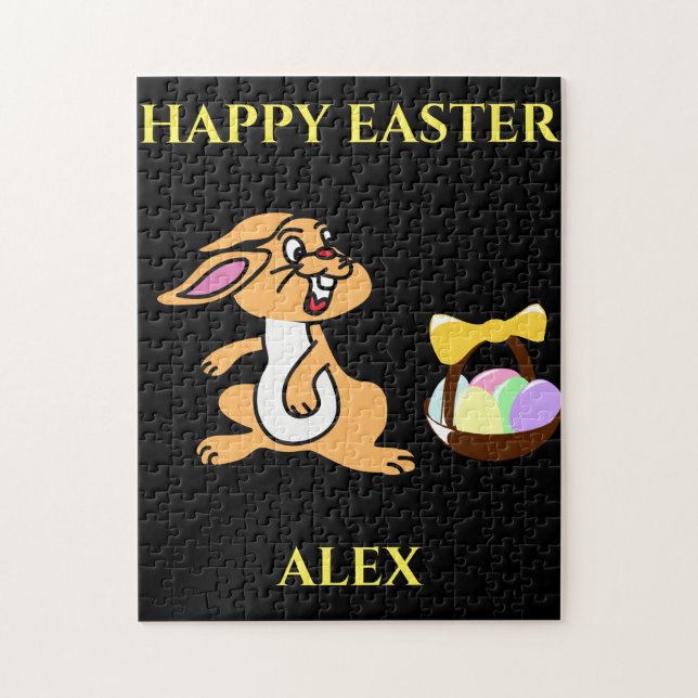 Easter bunny puzzle with personalized name. (Vertical)