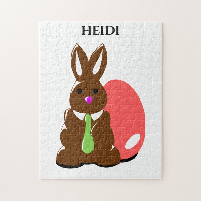 Easter bunny puzzle with personalized name. (Vertical)