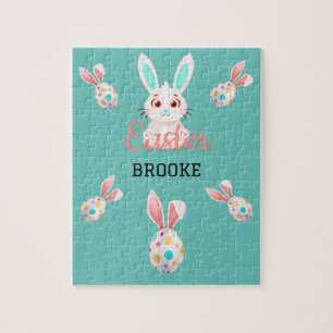 " EASTER" BUNNY PUZZLE WITH SPECKLED EGGS & NAME.
