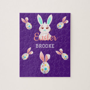" EASTER" BUNNY PUZZLE WITH SPECKLED EGGS & NAME.