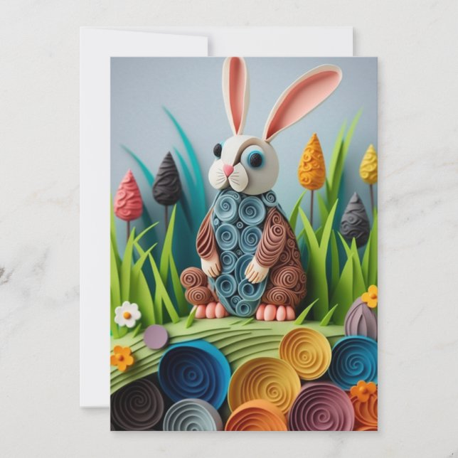 Easter Bunny Quilling Design Holiday Card (Front)