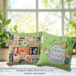 Easter bunny quilted style throw pillow