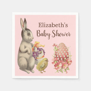 Easter Bunny Rabbit and Chicken Pink Baby Shower Napkin