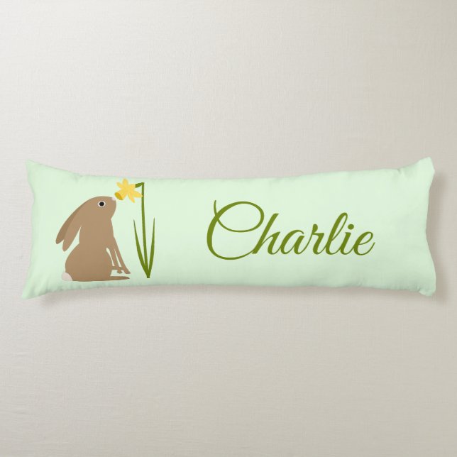 Easter Bunny Rabbit and Daffodil flower Custom Body Pillow (Front)