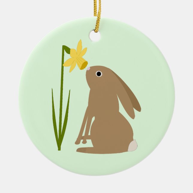 Easter Bunny Rabbit and Daffodil flower Custom Ceramic Ornament (Front)