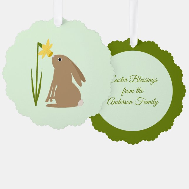 Easter Bunny Rabbit and Daffodil flower Custom Ornament Card (Front/Back)