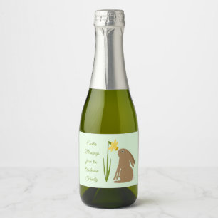 Easter Bunny Rabbit and Daffodil flower Custom Sparkling Wine Label
