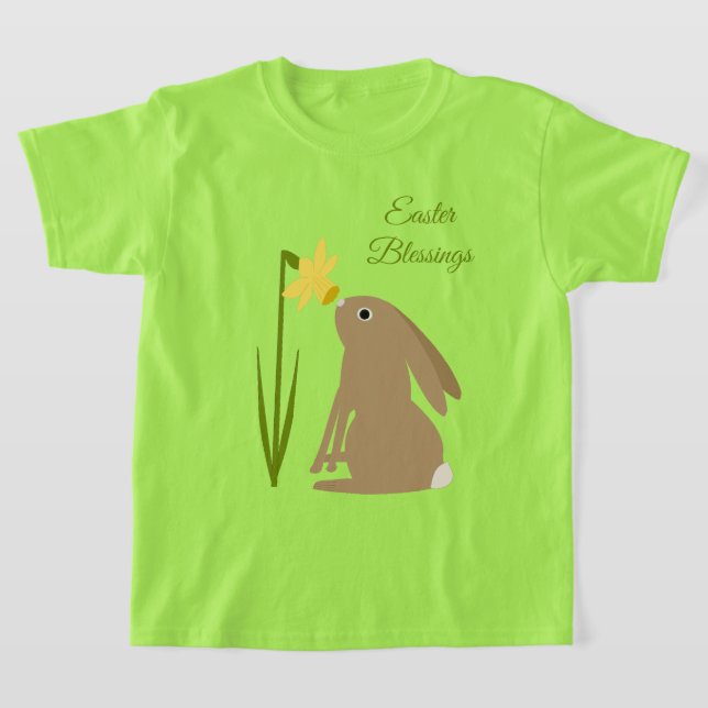 Easter Bunny Rabbit and Daffodil flower Custom T-Shirt (Laydown)