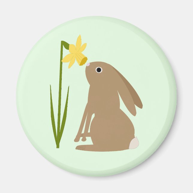 Easter Bunny Rabbit and Daffodil flower Magnet (Front)